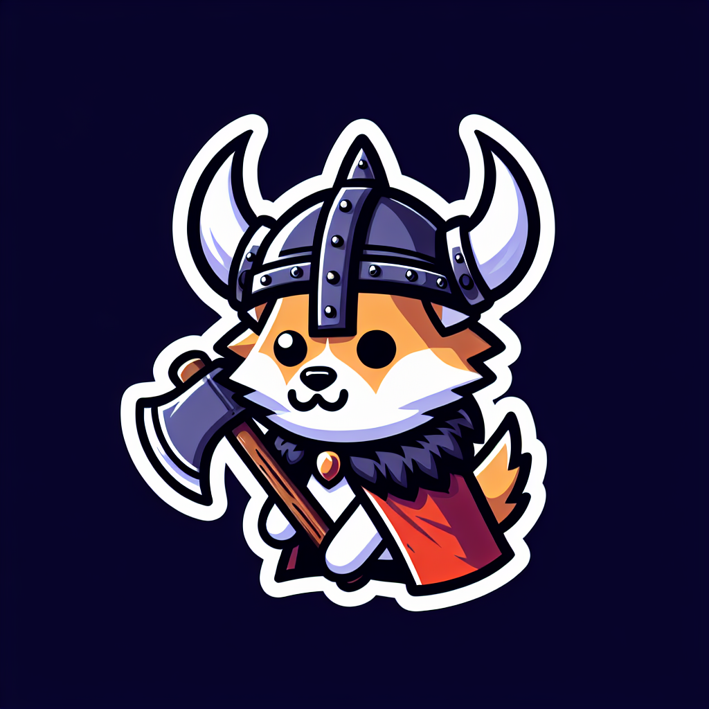 sticker-A dog wearing Viking attire, with a horned helmet and axe-discord stickers-1733097113994